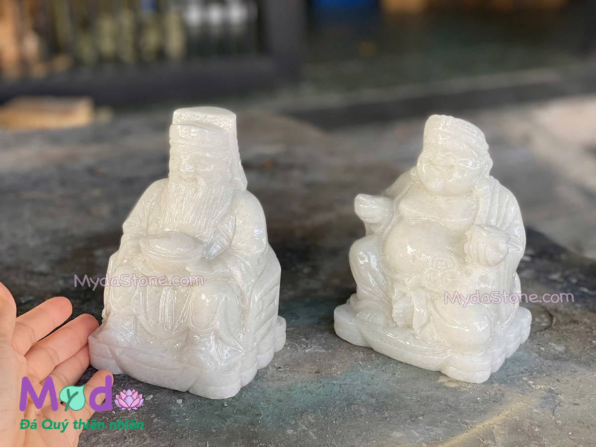 Tượng Thần Tài Ông Địa đá Cẩm Thạch Trắng