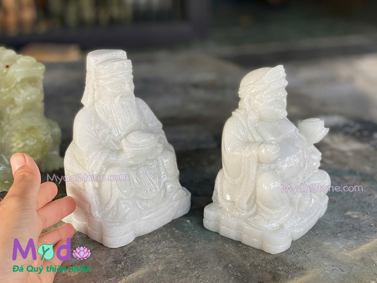 Tượng Thần Tài Ông Địa đá Cẩm Thạch Trắng