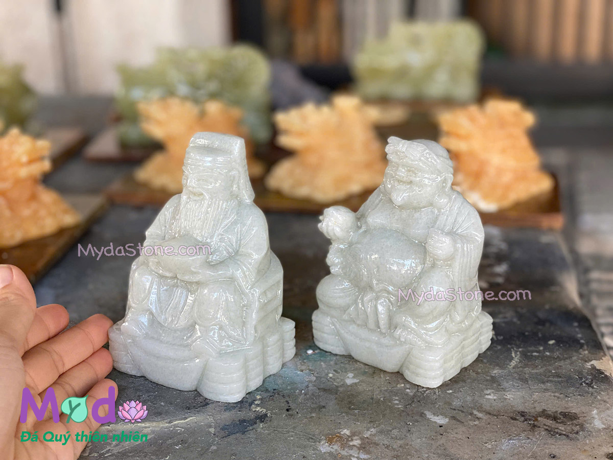 Tượng Thần Tài Ông Địa đá Cẩm Thạch Trắng