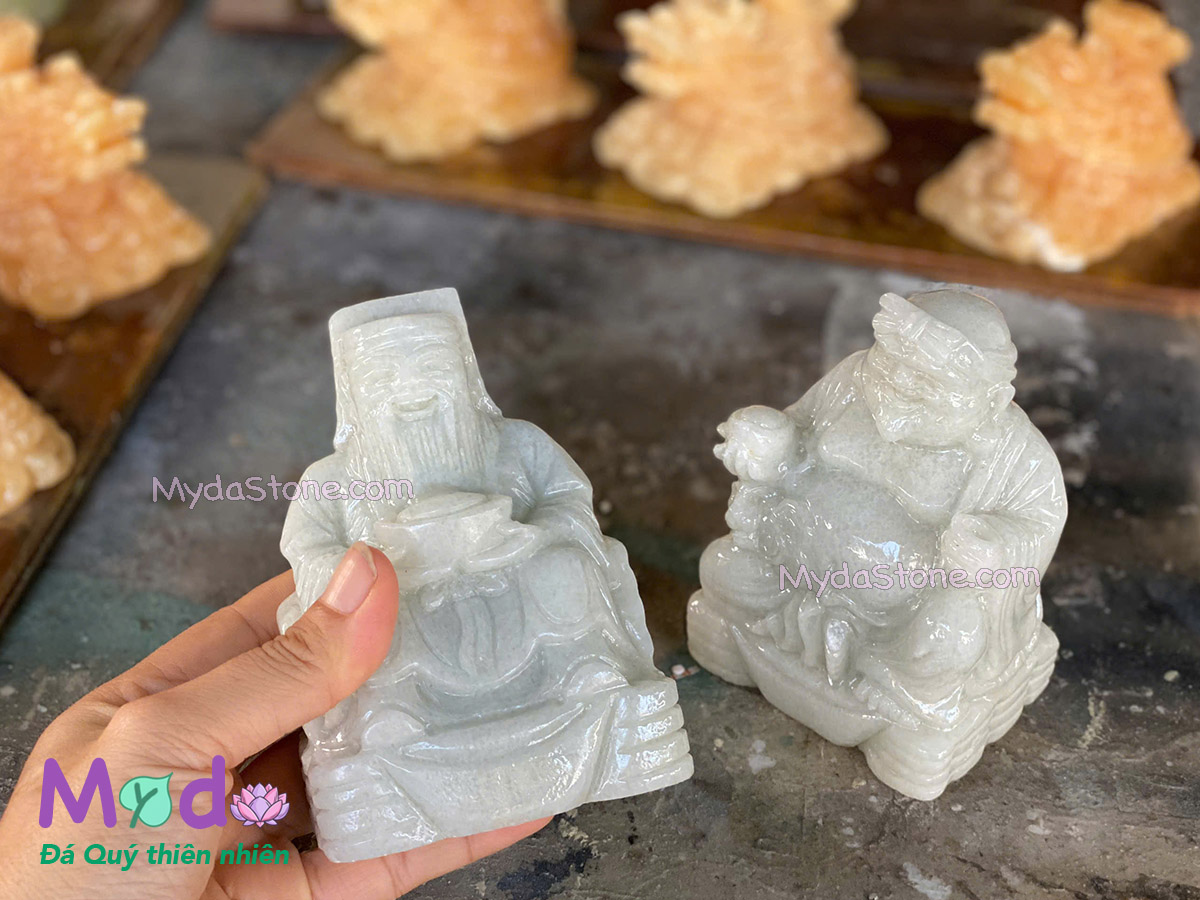 Tượng Thần Tài Ông Địa đá Cẩm Thạch Trắng