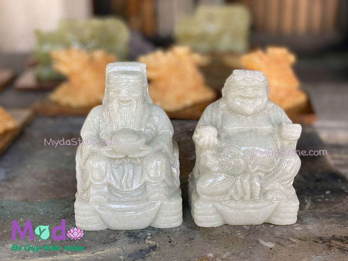 Tượng Thần Tài Ông Địa đá Cẩm Thạch Trắng