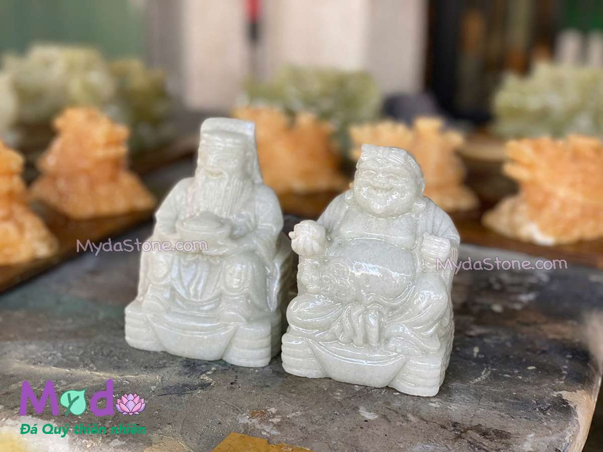 Tượng Thần Tài Ông Địa đá Cẩm Thạch Trắng