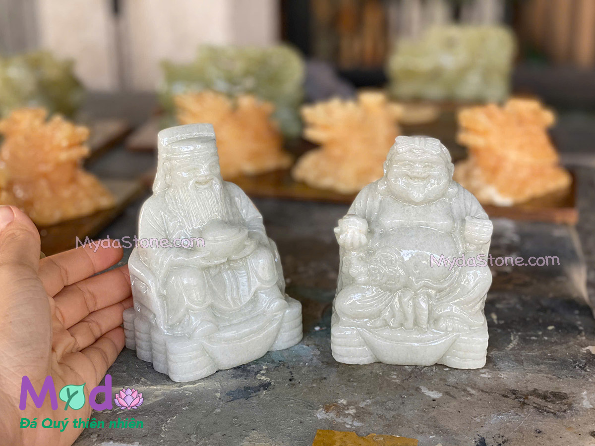 Tượng Thần Tài Ông Địa đá Cẩm Thạch Trắng