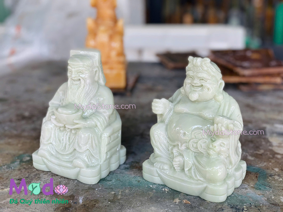 Tượng Thần Tài Ông Địa đá Cẩm Thạch Xanh