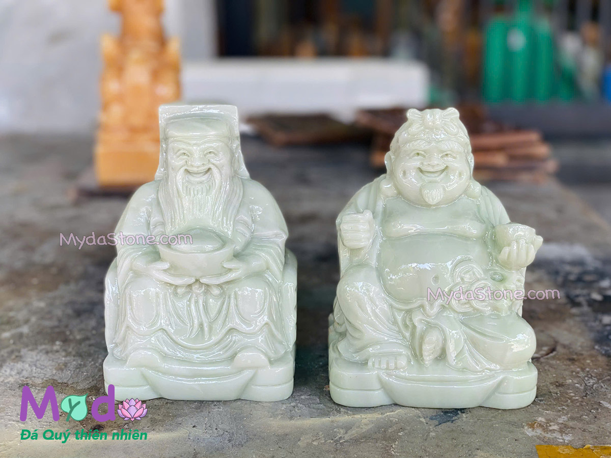 Tượng Thần Tài Ông Địa đá Cẩm Thạch Xanh