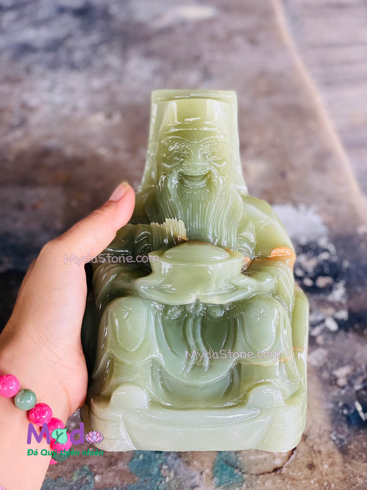 Tượng Thần Tài Ông Địa đá Ngọc Xanh Pakistan