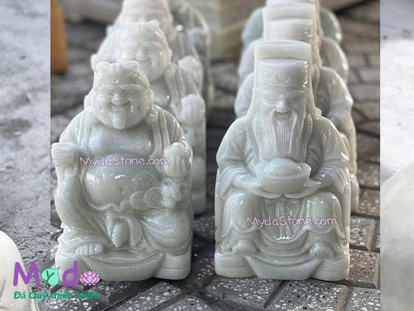 Tượng Thần Tài Ông Địa đá Cẩm Thạch Trắng Xanh