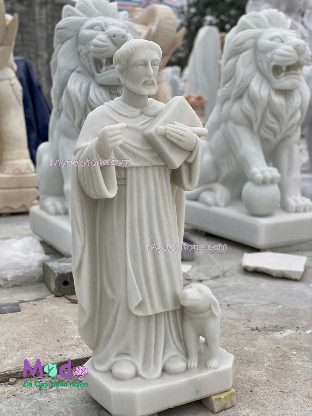 Tượng Thánh Đa Minh Đá Cẩm Thạch Trắng
