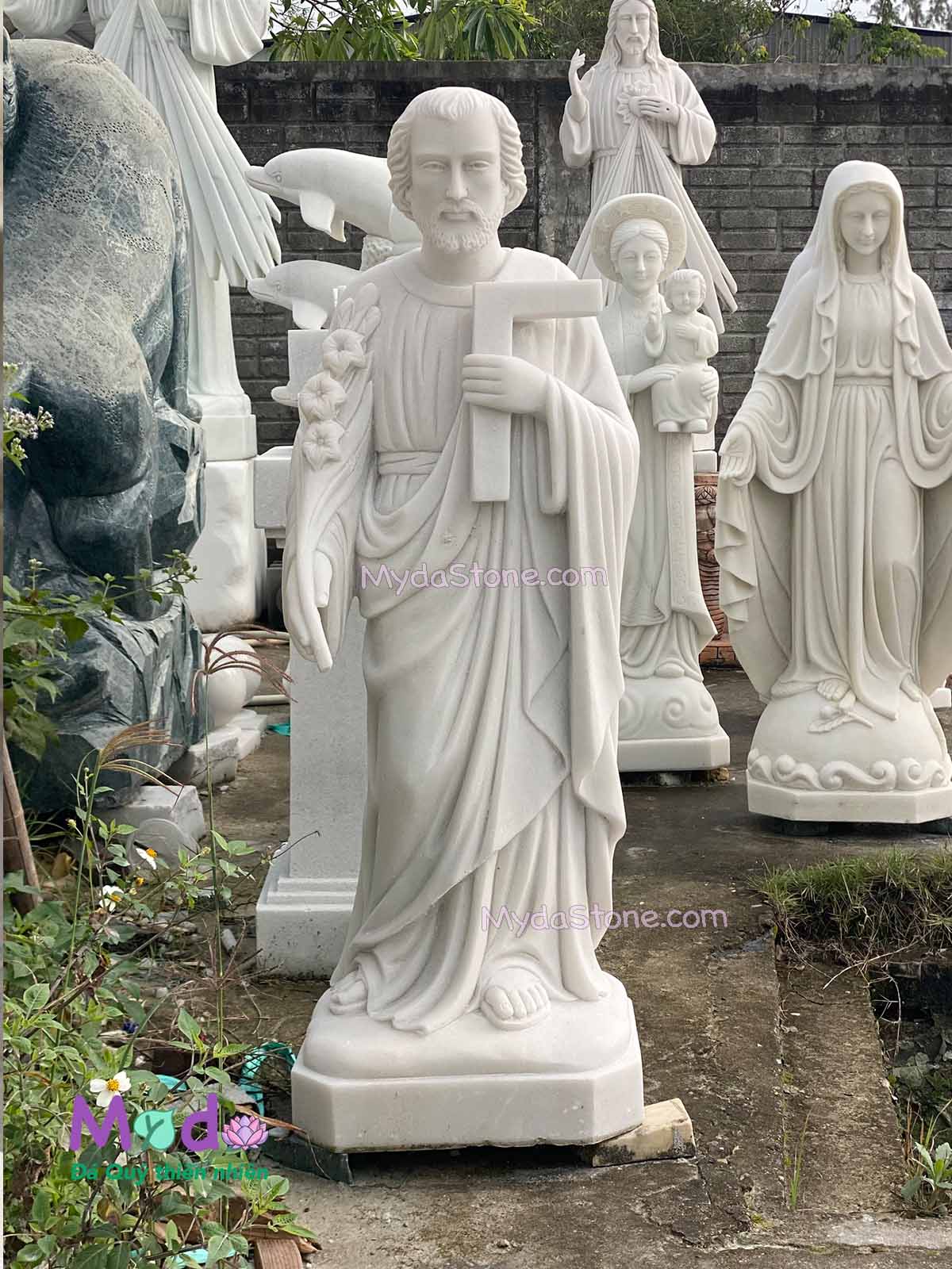 Tượng Thánh Giuse đá Cẩm Thạch Trắng