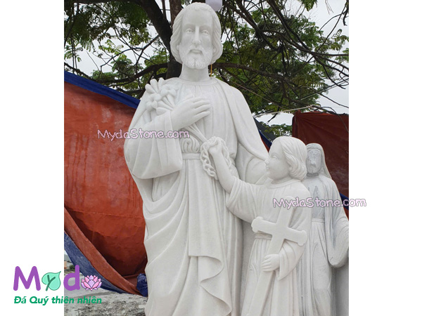 Tượng Thánh Giuse dắt Chúa đá Cẩm Thạch Trắng