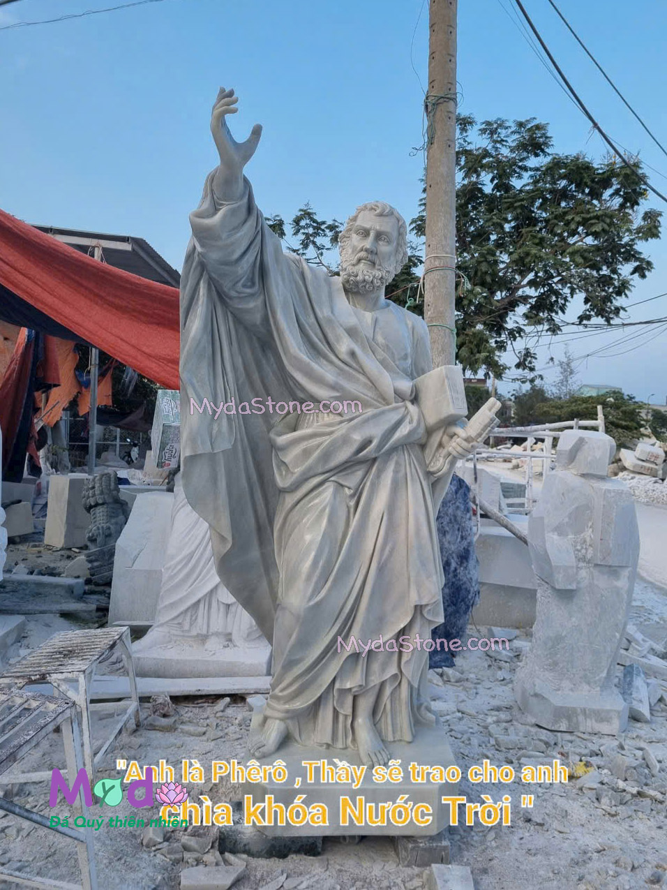 Tượng Thánh Phêrô đá Cẩm Thạch Trắng