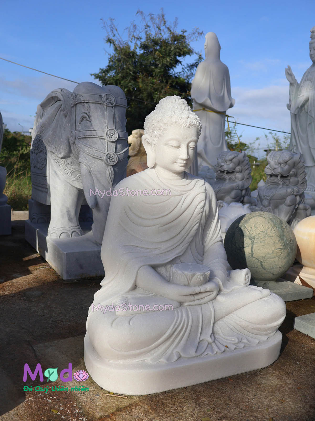 Tượng Phật Thích Ca ngồi đá Cẩm Thạch Trắng