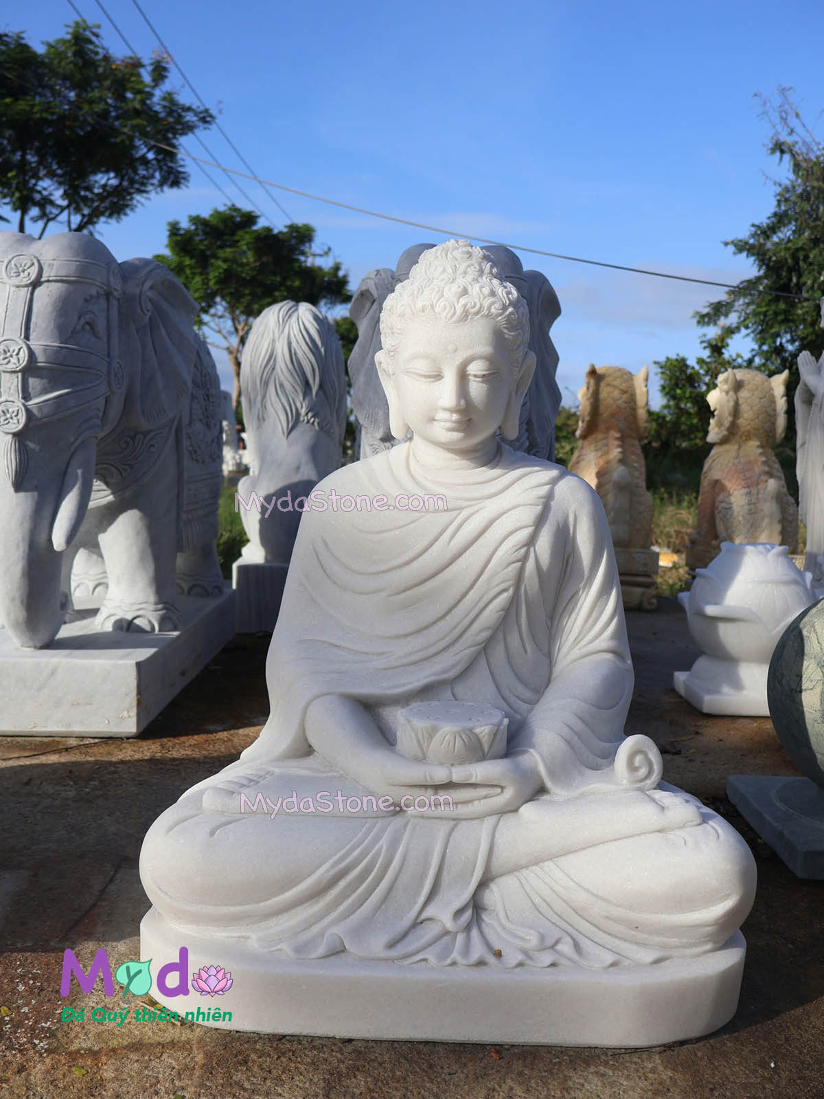 Tượng Phật Thích Ca ngồi đá Cẩm Thạch Trắng