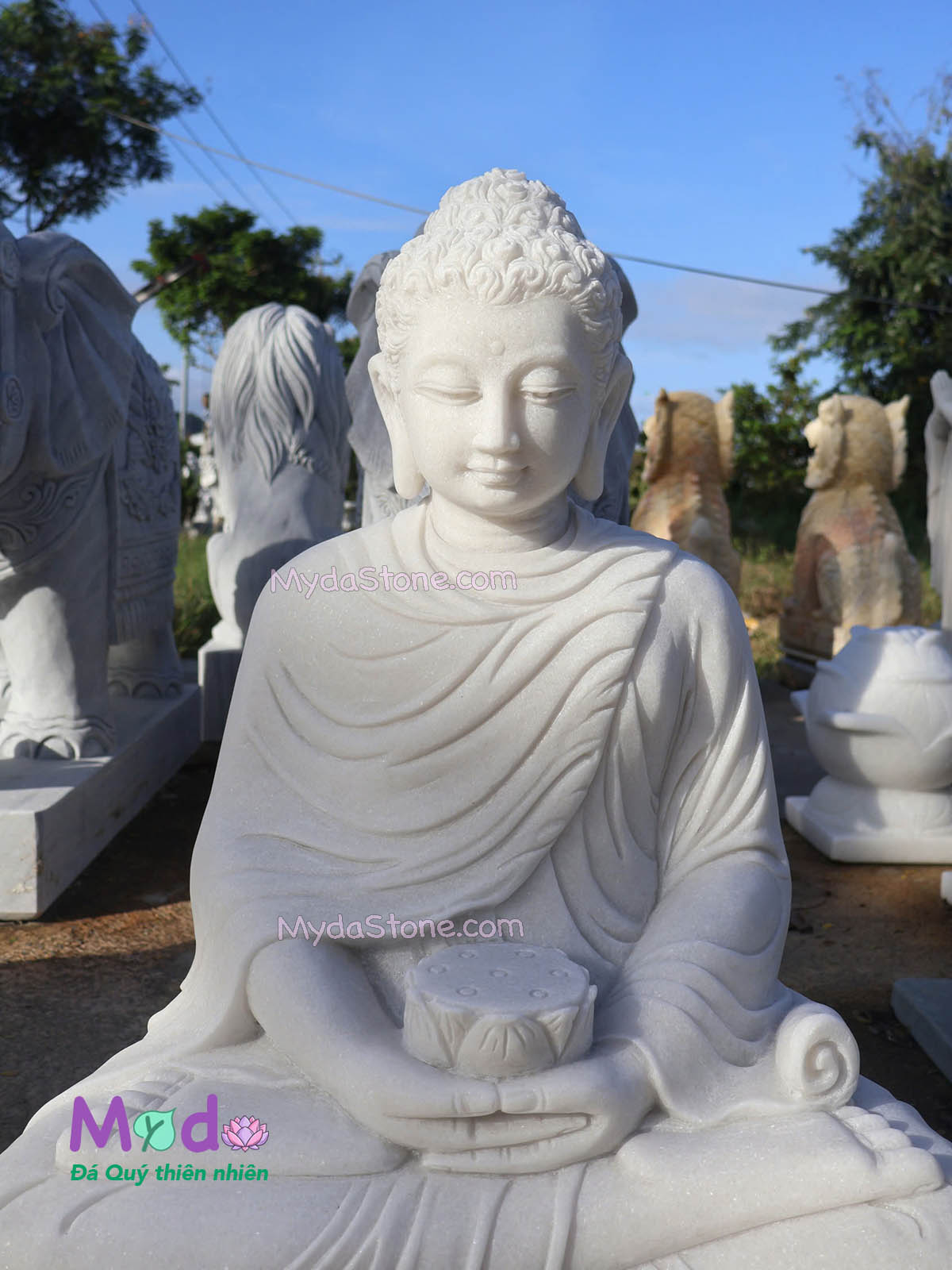Tượng Phật Thích Ca ngồi đá Cẩm Thạch Trắng