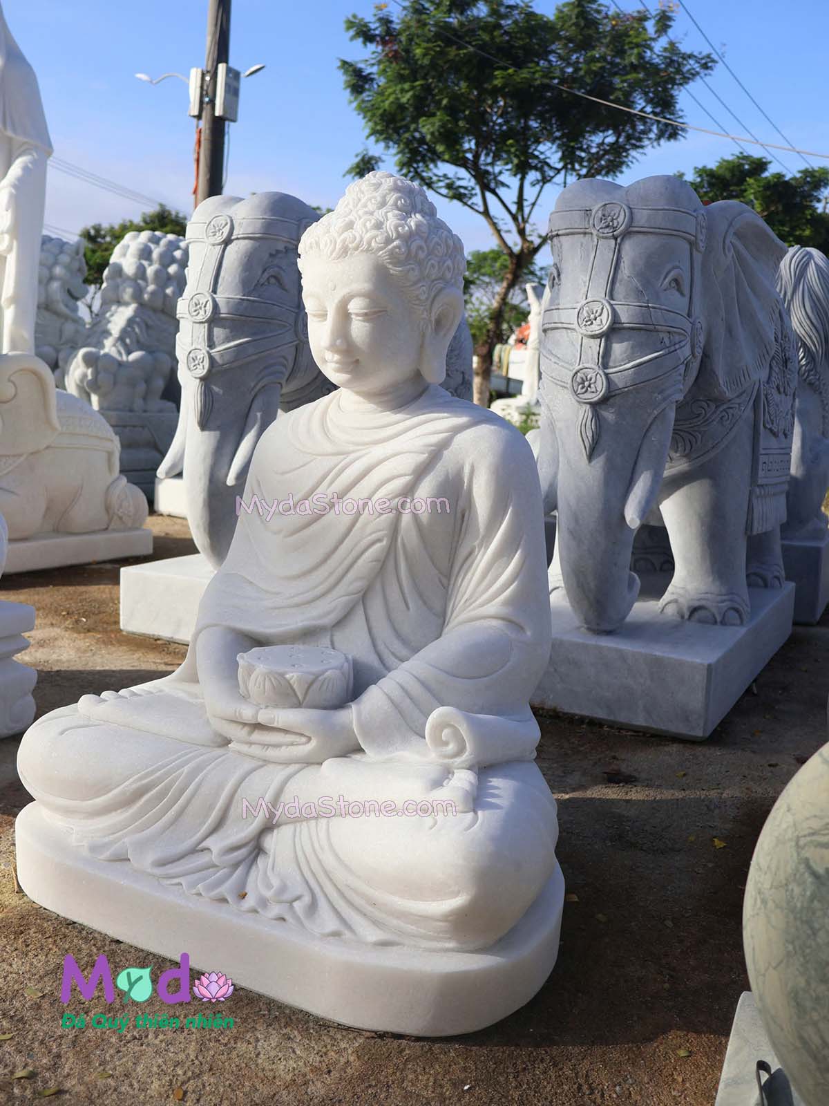 Tượng Phật Thích Ca ngồi đá Cẩm Thạch Trắng