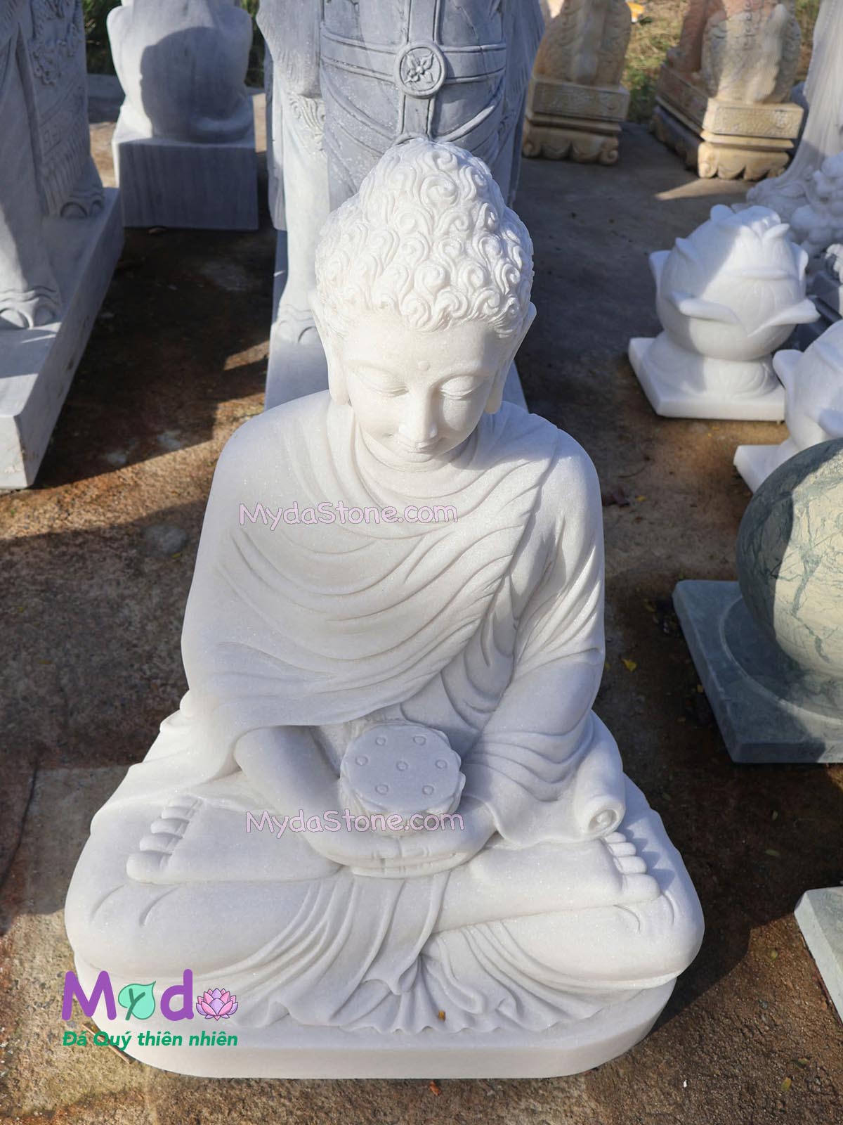 Tượng Phật Thích Ca ngồi đá Cẩm Thạch Trắng