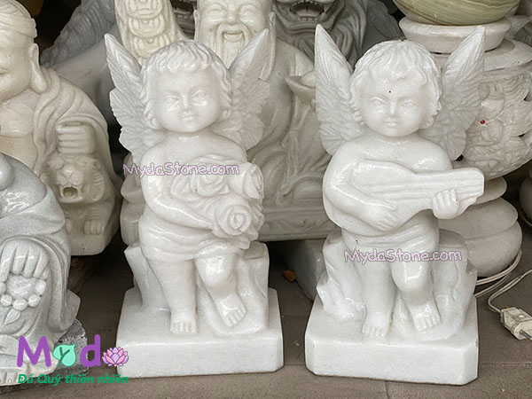 Tượng Thiên Thần ôm hoa bằng đá Cẩm Thạch Trắng