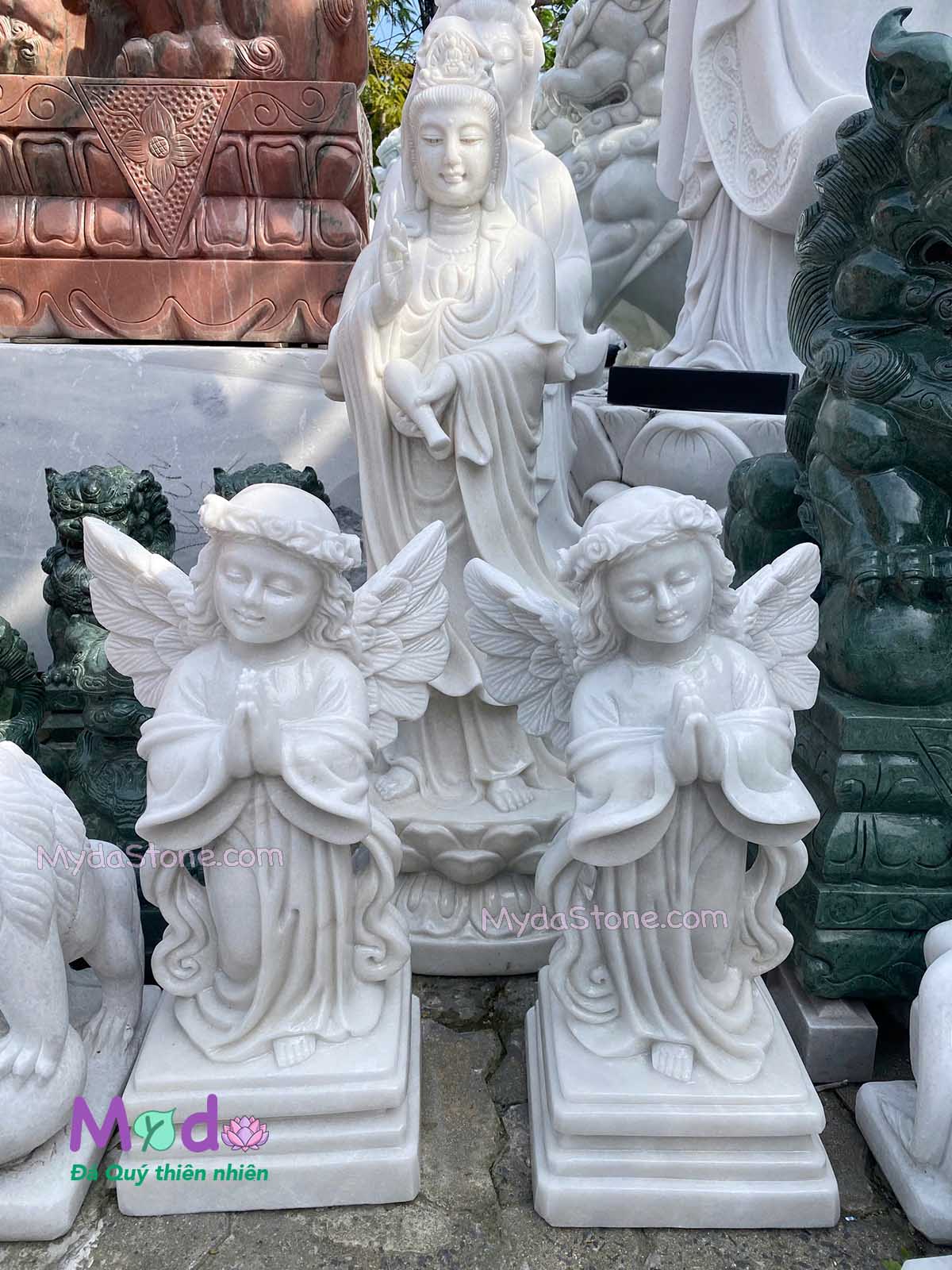 Tượng Thiên Thần Chắp Tay đá Cẩm Thạch Trắng