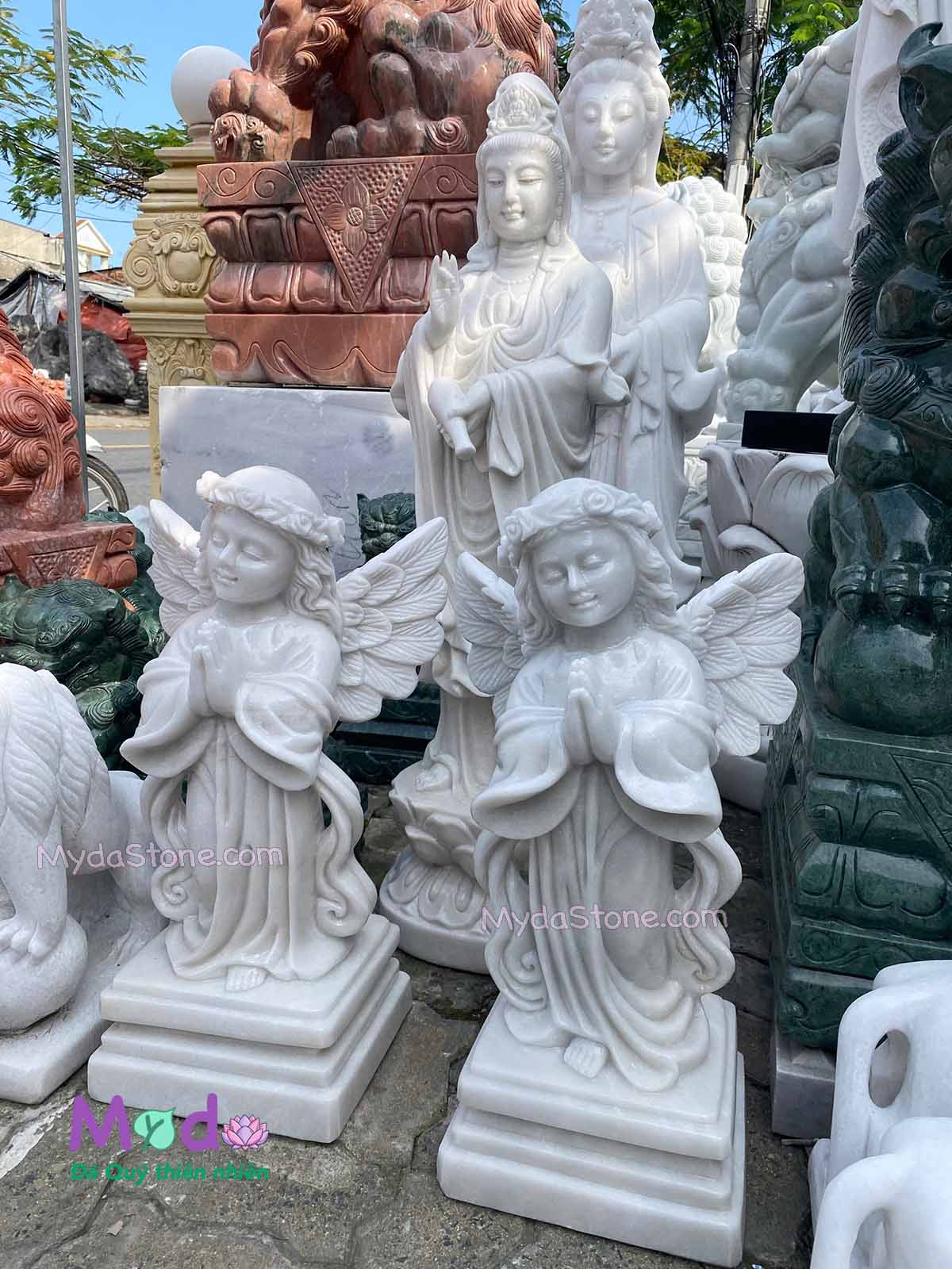 Tượng Thiên Thần Chắp Tay đá Cẩm Thạch Trắng