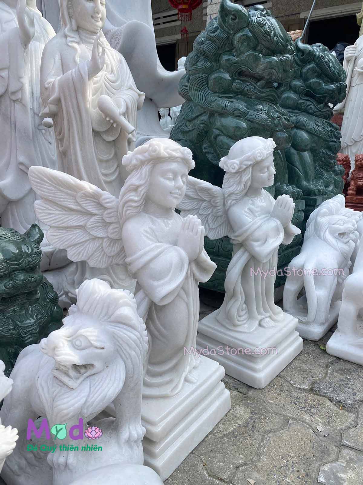Tượng Thiên Thần Chắp Tay đá Cẩm Thạch Trắng