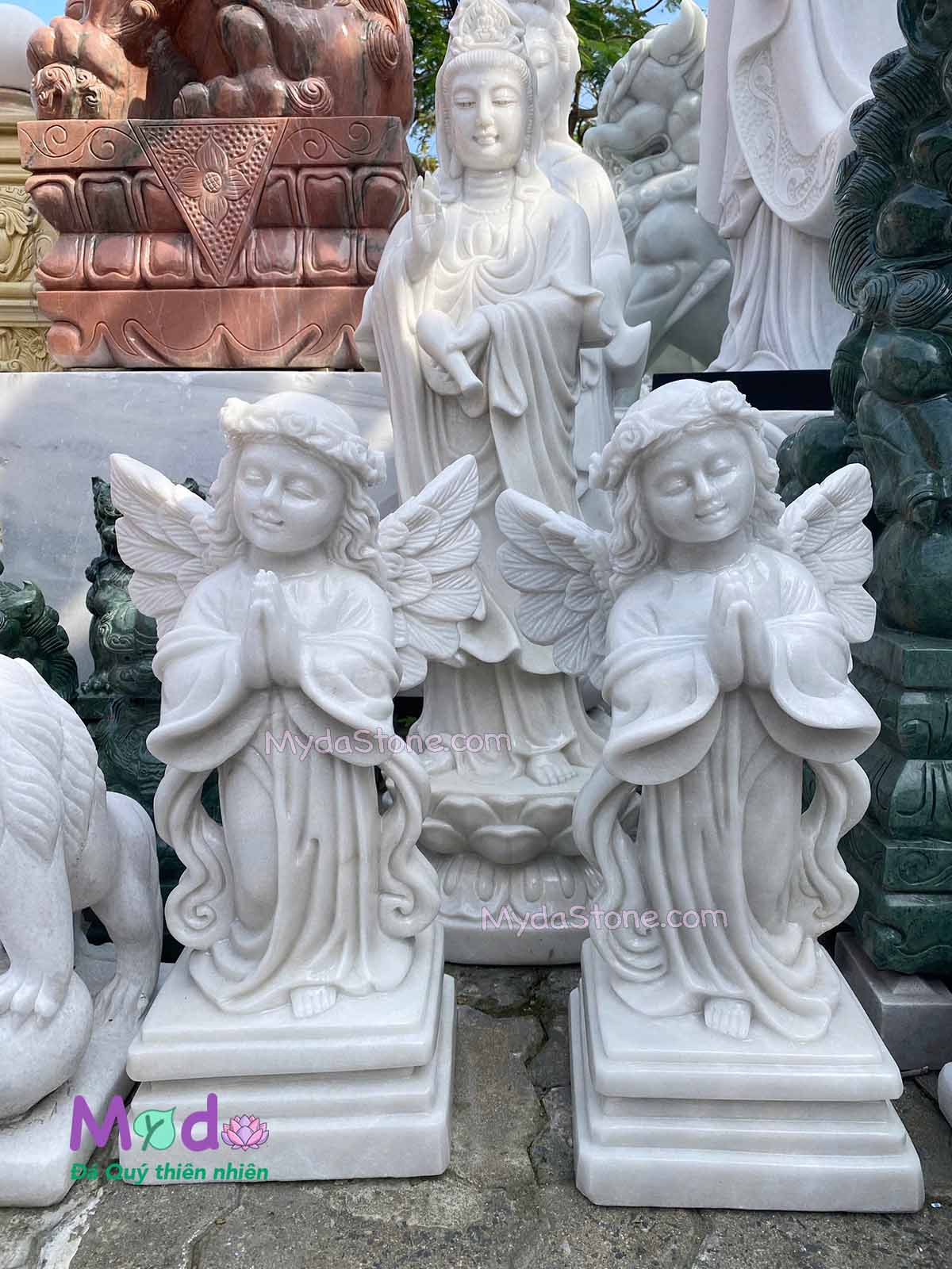 Tượng Thiên Thần Chắp Tay đá Cẩm Thạch Trắng