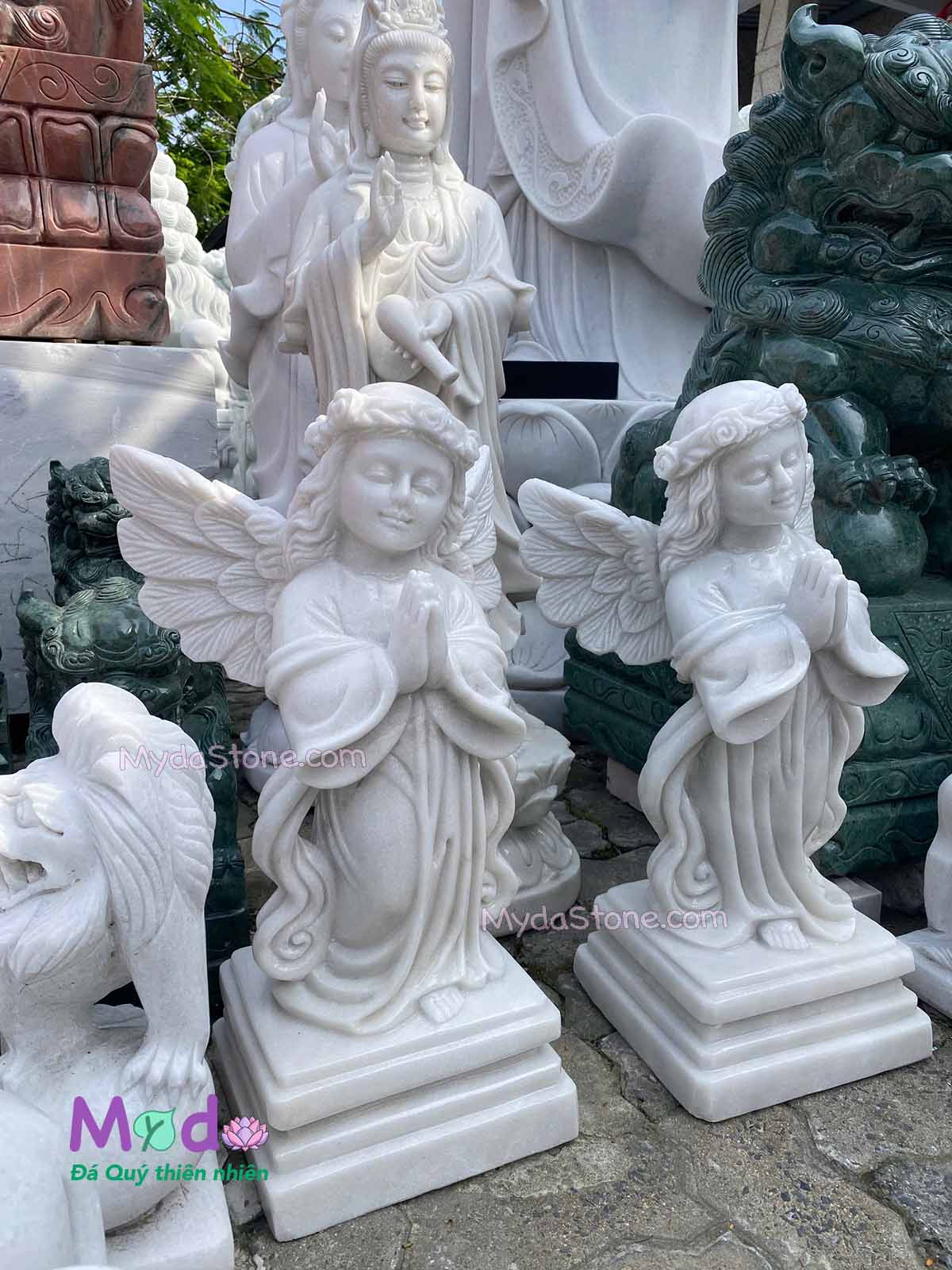 Tượng Thiên Thần Chắp Tay đá Cẩm Thạch Trắng