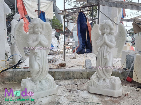 Tượng Thiên Thần quỳ gối đá Cẩm Thạch Trắng