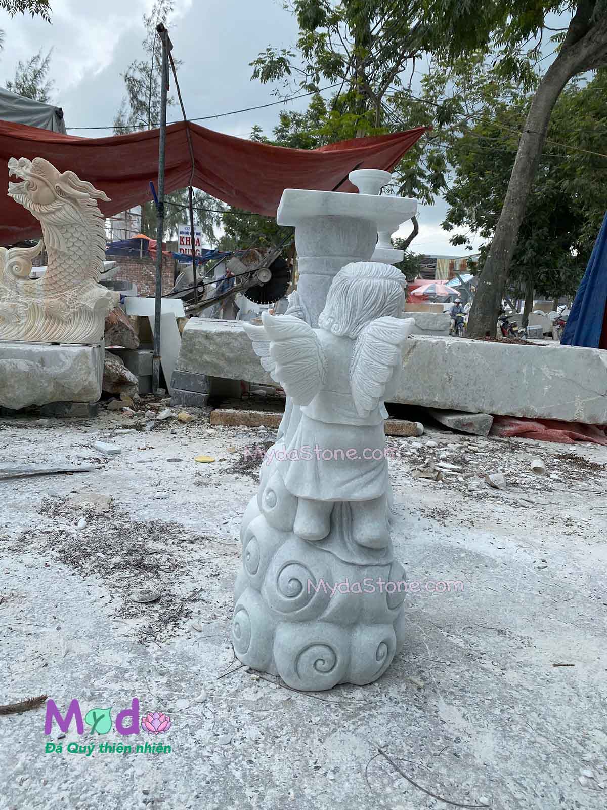 Tượng Thiên Thần đá Cẩm Thạch Trắng Xanh