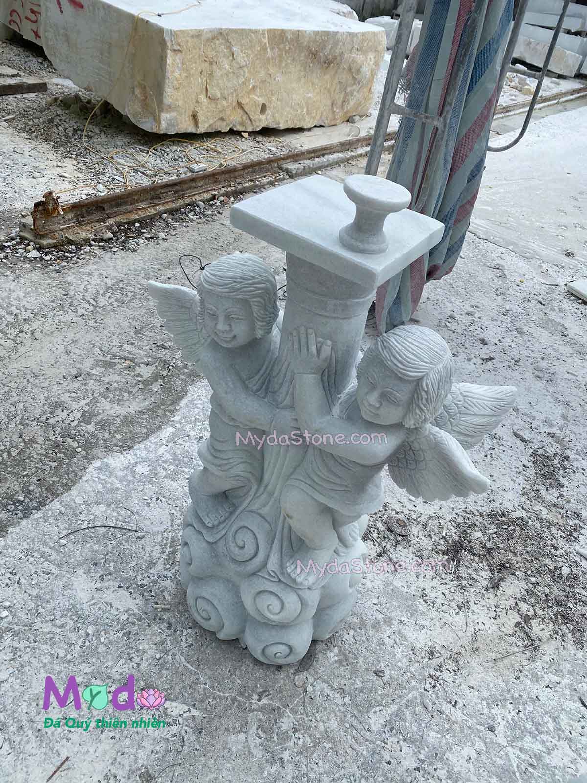 Tượng Thiên Thần đá Cẩm Thạch Trắng Xanh