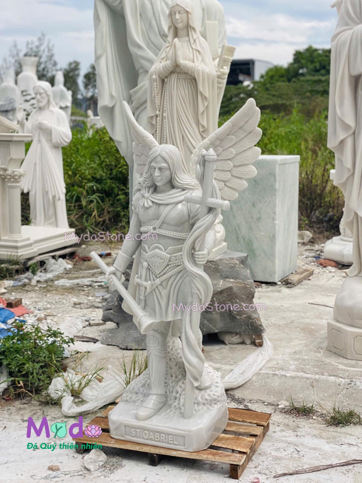 Tượng Thiên Thần Gabriel đá Cẩm Thạch Trắng