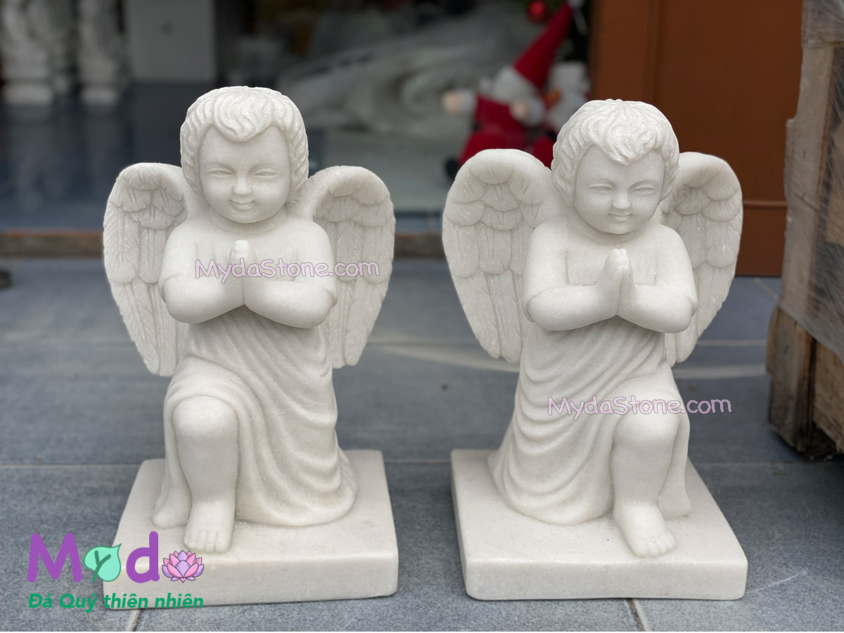 Tượng Thiên Thần quỳ gối bằng đá Cẩm Thạch Trắng