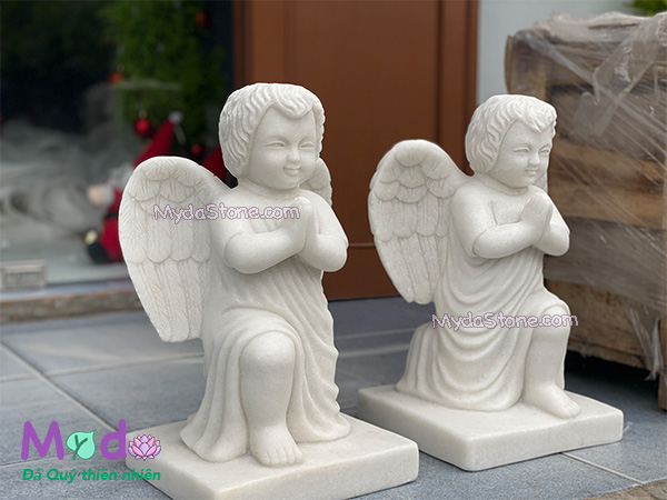 Tượng Thiên Thần quỳ gối bằng đá Cẩm Thạch Trắng