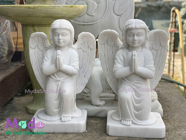 Tượng Thiên Thần Quỳ Gối đá Cẩm Thạch Trắng