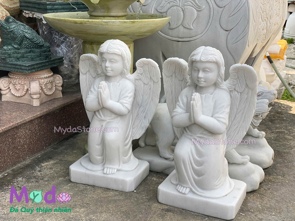 Tượng Thiên Thần Quỳ Gối đá Cẩm Thạch Trắng