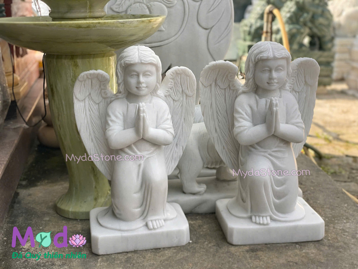 Tượng Thiên Thần Quỳ Gối đá Cẩm Thạch Trắng