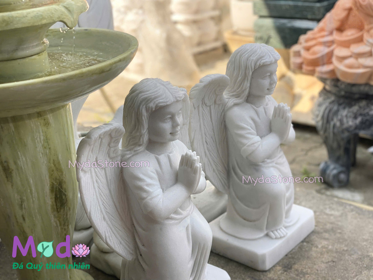 Tượng Thiên Thần Quỳ Gối đá Cẩm Thạch Trắng
