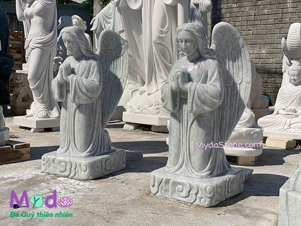 Tượng Thiên Thần quỳ gối đá Cẩm Thạch Trắng Xanh