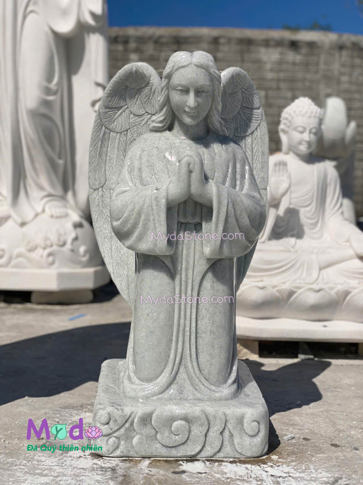 Tượng Thiên Thần quỳ gối đá Cẩm Thạch Trắng Xanh