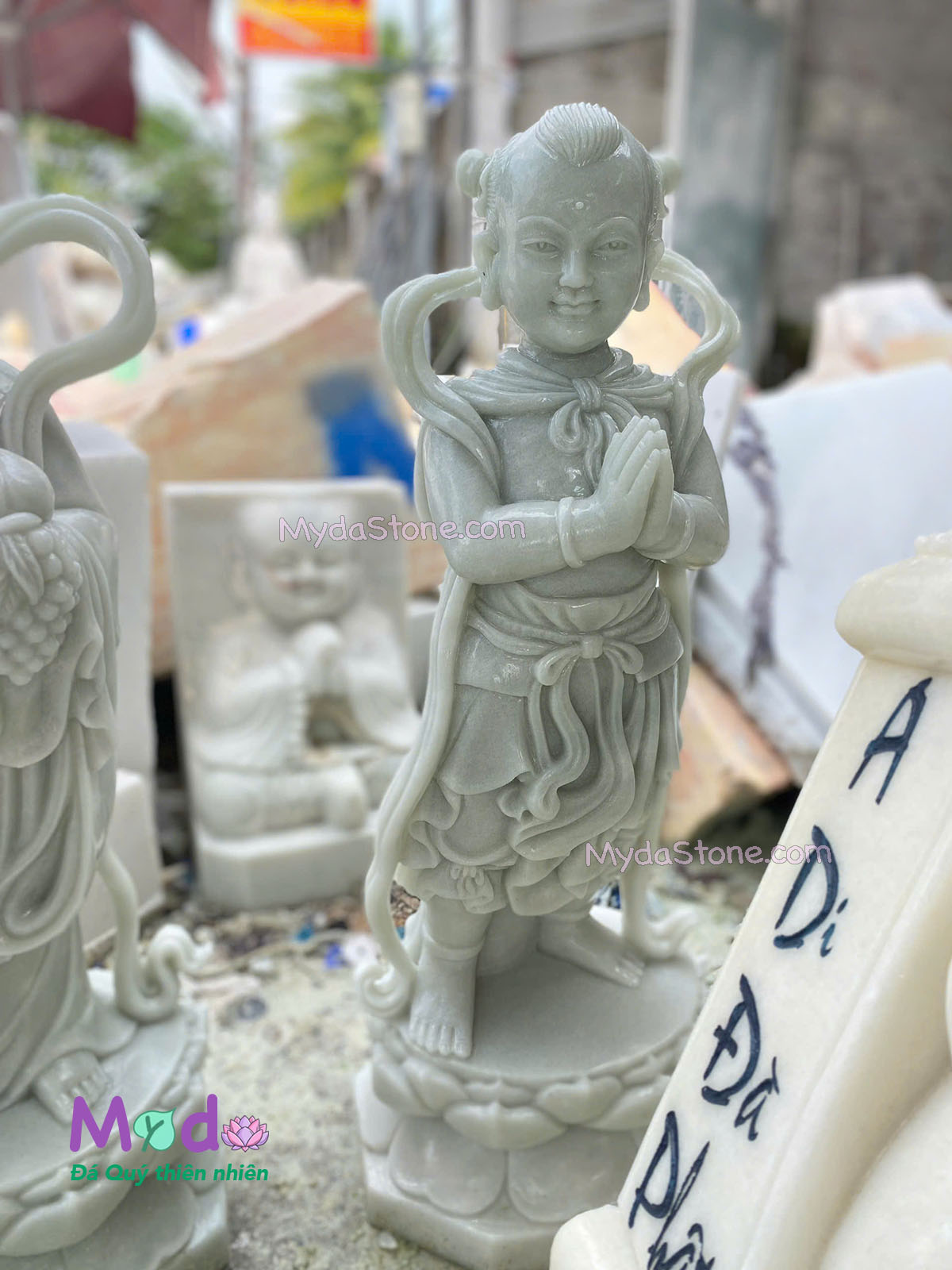 Tượng Tiên Đồng Ngọc Nữ đá Cẩm Thạch Trắng Xanh