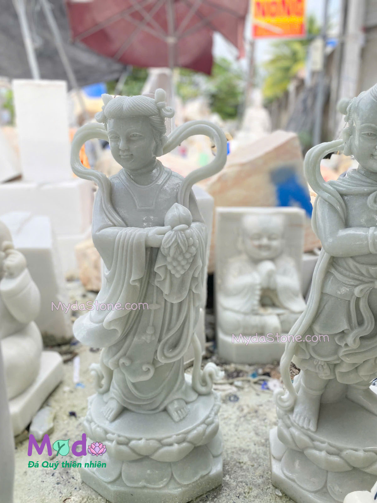 Tượng Tiên Đồng Ngọc Nữ đá Cẩm Thạch Trắng Xanh