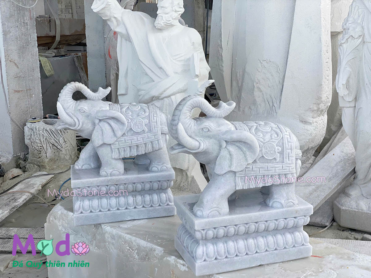 Tượng Voi đá Cẩm Thạch Trắng