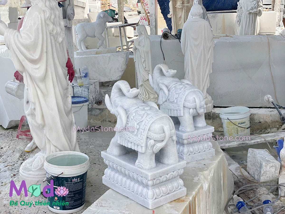 Tượng Voi đá Cẩm Thạch Trắng