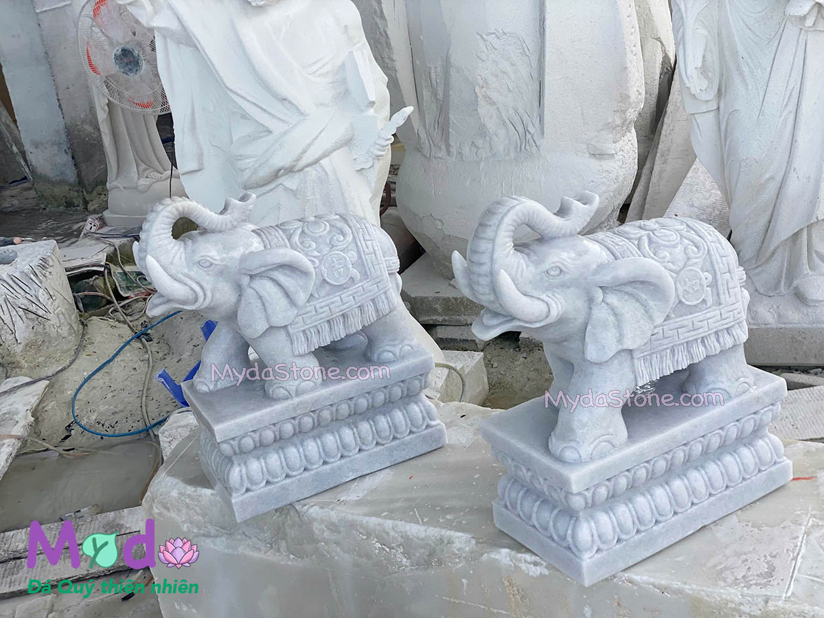 Tượng Voi đá Cẩm Thạch Trắng