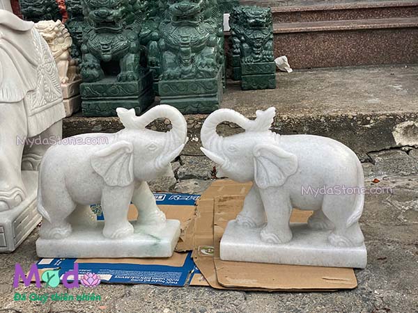 Tượng Voi đá Cẩm Thạch Trắng