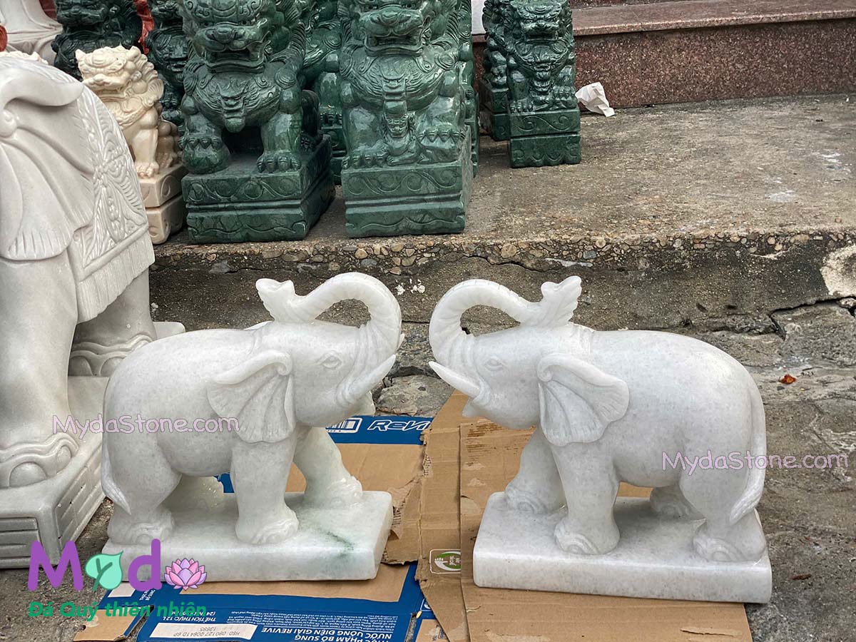 Tượng Voi đá Cẩm Thạch Trắng
