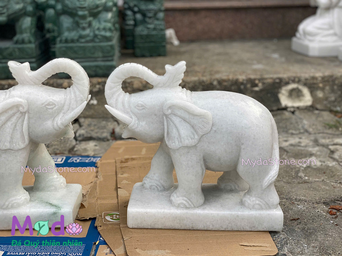 Tượng Voi đá Cẩm Thạch Trắng