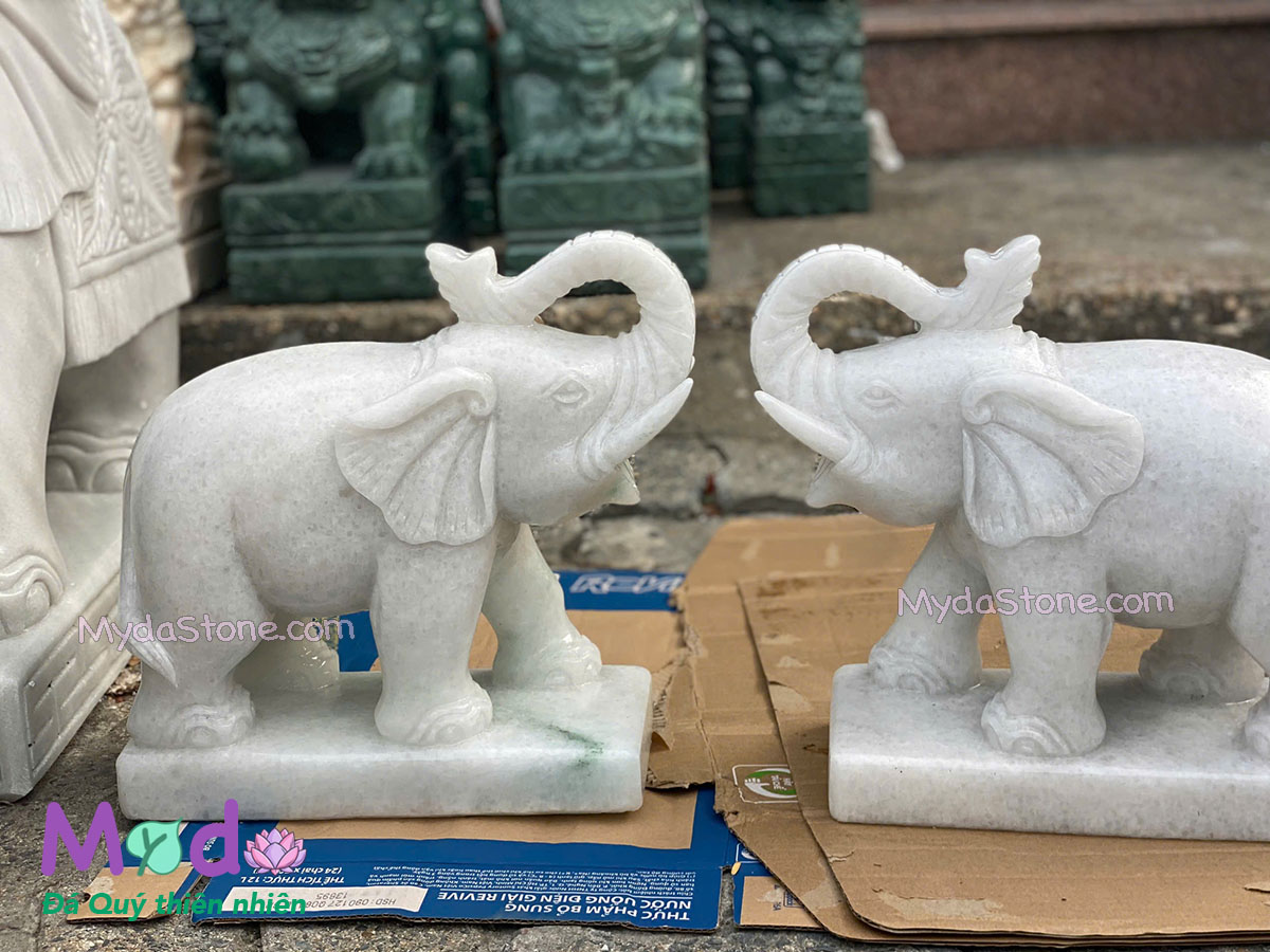 Tượng Voi đá Cẩm Thạch Trắng