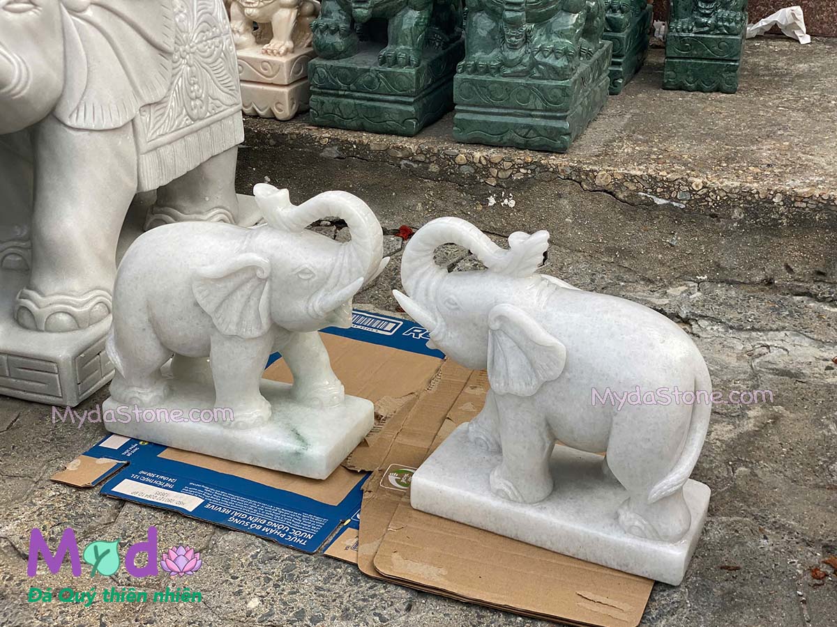 Tượng Voi đá Cẩm Thạch Trắng
