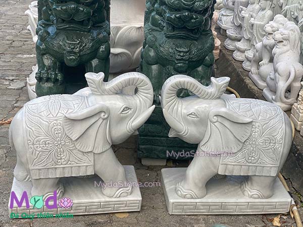 Tượng Voi đặt Cổng đá Cẩm Thạch Trắng