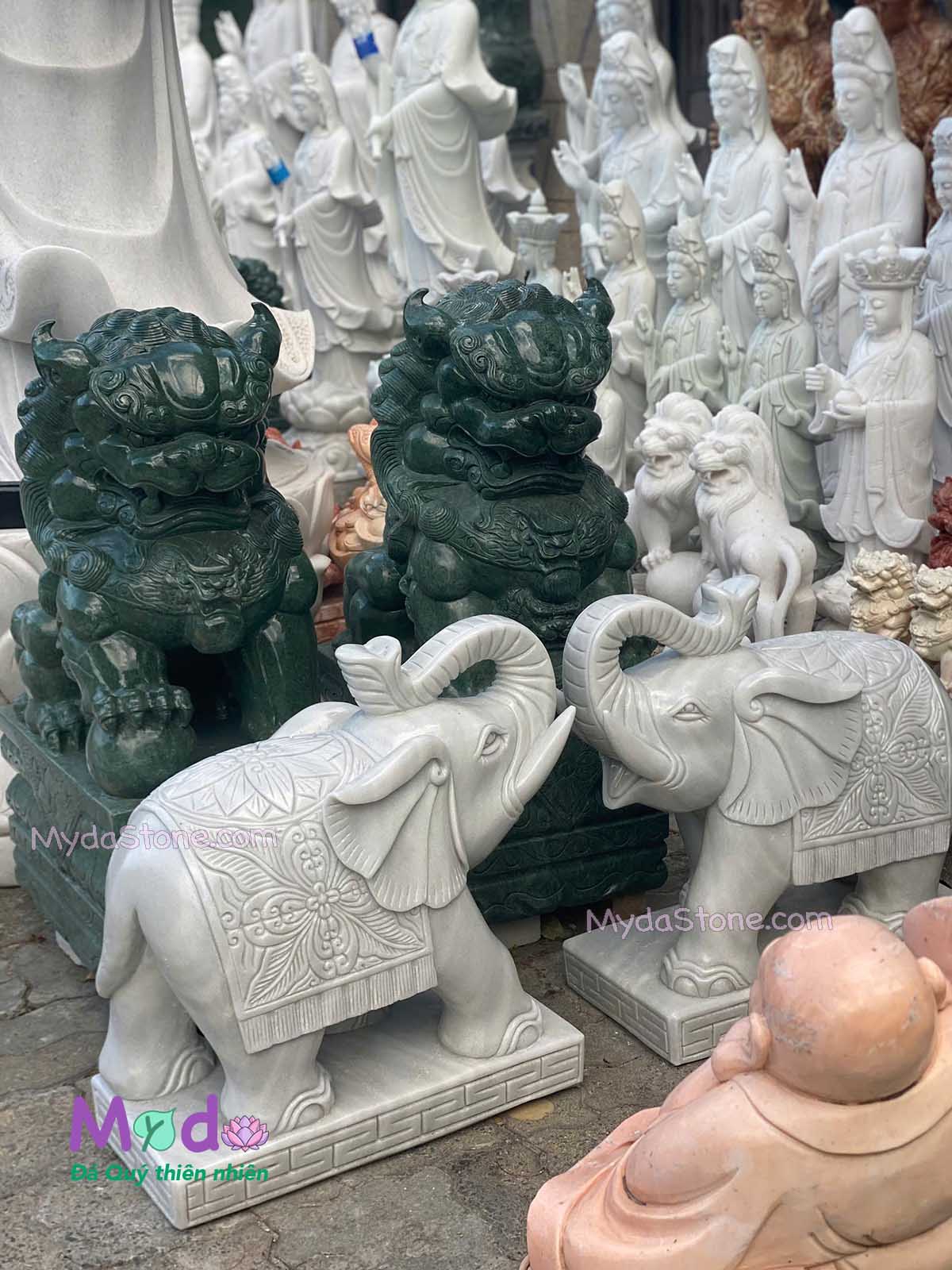 Tượng Voi đặt Cổng đá Cẩm Thạch Trắng